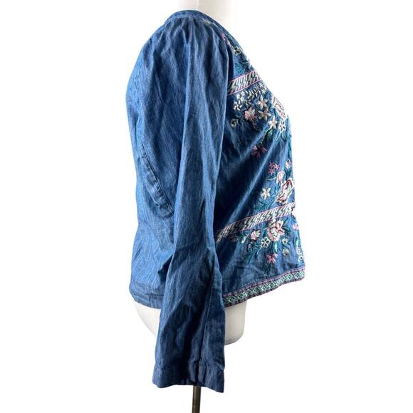 NWT J. Jill Embroidered Indigo Open Front Jacket Floral Blue Women's Size Large - Picture 9 of 14